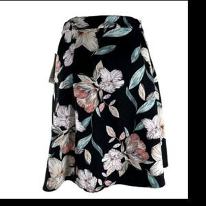 Decree Medium Women Black Multicolor Floral Pleated Knee Length Pull On Skirt M